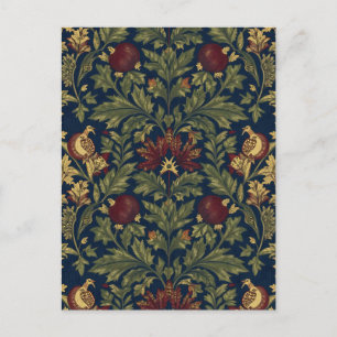William Morris Pomegranate Floral Navy Pattern Postcard