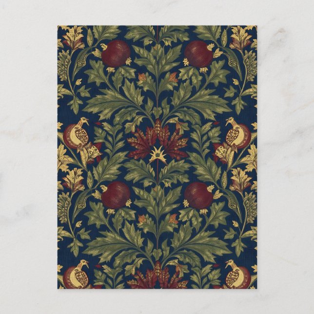William Morris Pomegranate Floral Navy Pattern Postcard (Front)