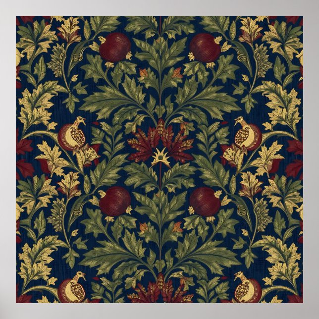 William Morris Pomegranate Floral Navy Pattern Poster (Front)