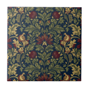 William Morris Pomegranate Floral Navy Pattern Tile