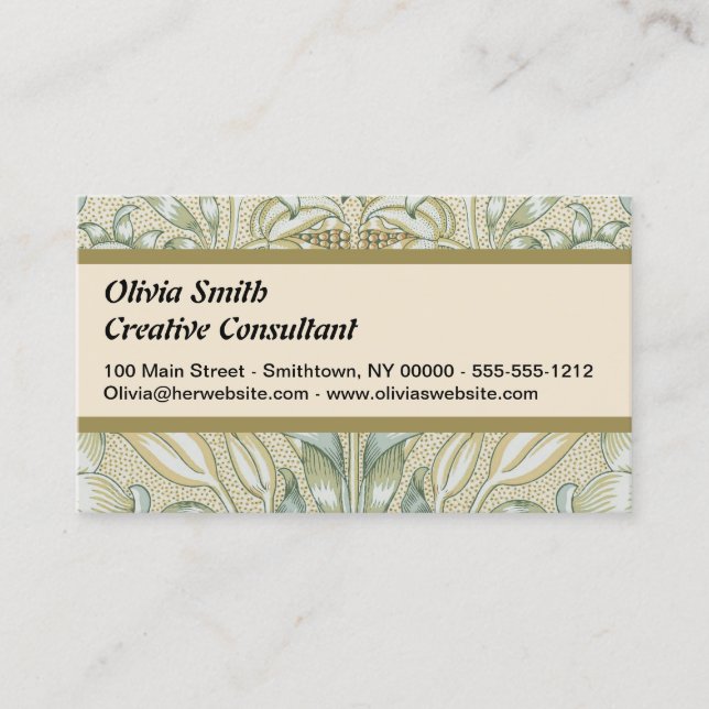 William Morris Pomegranate Pattern Antique Lily  Business Card (Front)