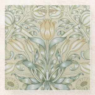 William Morris Pomegranate Pattern Antique Lily  Glass Coaster