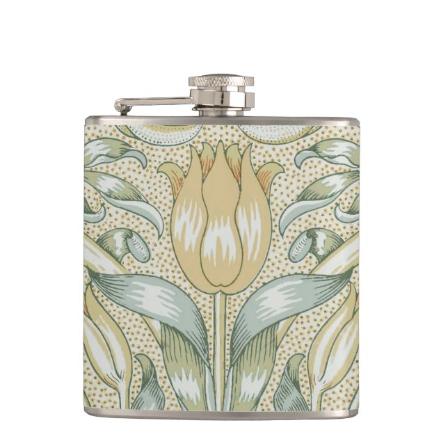 William Morris Pomegranate Pattern Antique Lily  Hip Flask (Front)