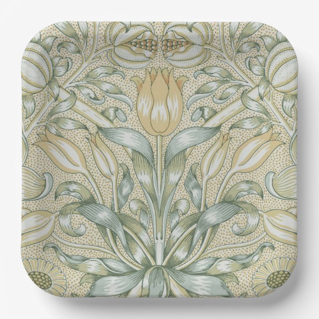 William Morris Pomegranate Pattern Antique Lily  Paper Plate (Front)