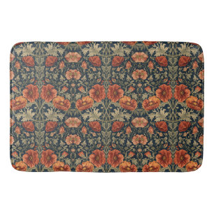 William Morris Poppies Floral Art Nouveau Pattern Bath Mat