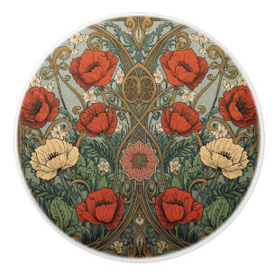 William Morris Poppies Floral Art Nouveau Pattern  Ceramic Knob
