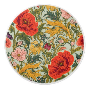 William Morris Poppies Floral Art Nouveau Pattern  Ceramic Knob