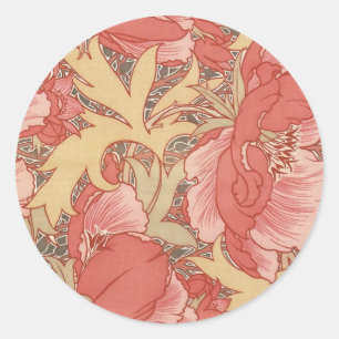 William Morris Poppies Floral Art Nouveau Pattern Classic Round Sticker