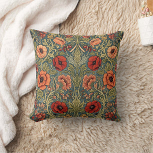 William Morris Poppies Floral Art Nouveau Pattern Cushion