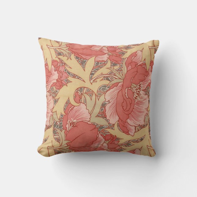 William Morris Poppies Floral Art Nouveau Pattern Cushion (Front)