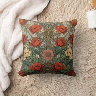 William Morris Poppies Floral Art Nouveau Pattern  Cushion