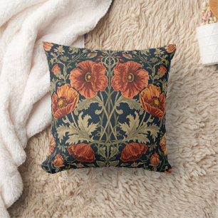 William Morris Poppies Floral Art Nouveau Pattern Cushion