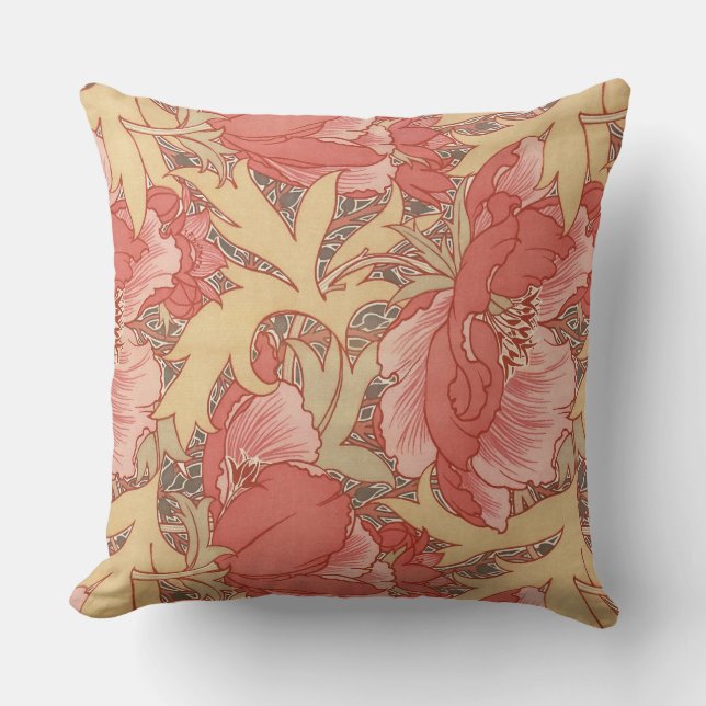 William Morris Poppies Floral Art Nouveau Pattern Cushion (Front)