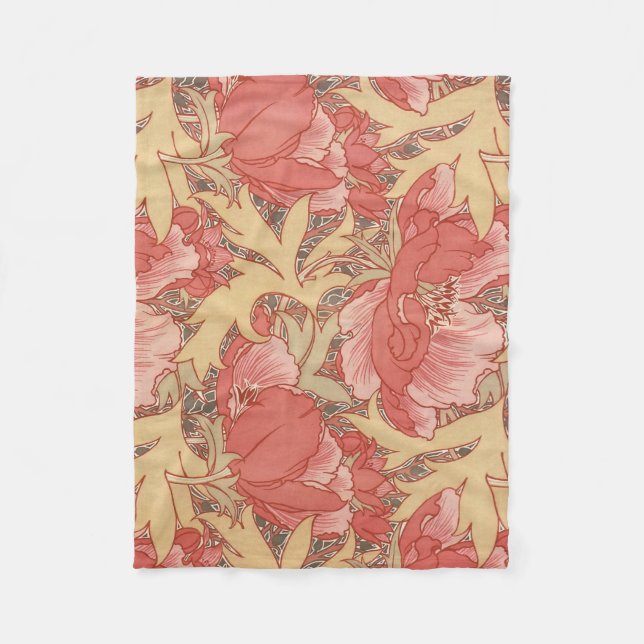 William Morris Poppies Floral Art Nouveau Pattern Fleece Blanket (Front)