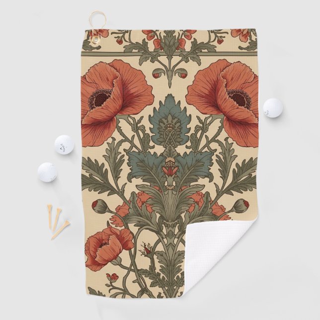 William Morris Poppies Floral Art Nouveau Pattern  Golf Towel (InSitu)