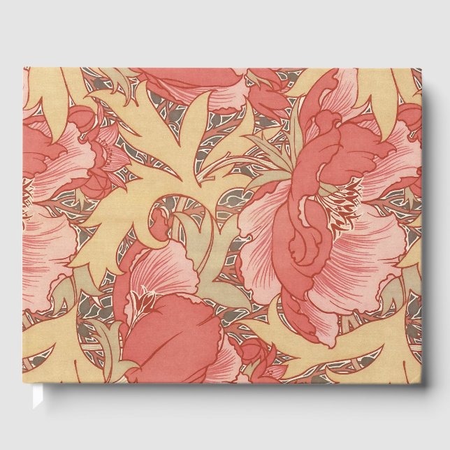 William Morris Poppies Floral Art Nouveau Pattern Guest Book (Front)