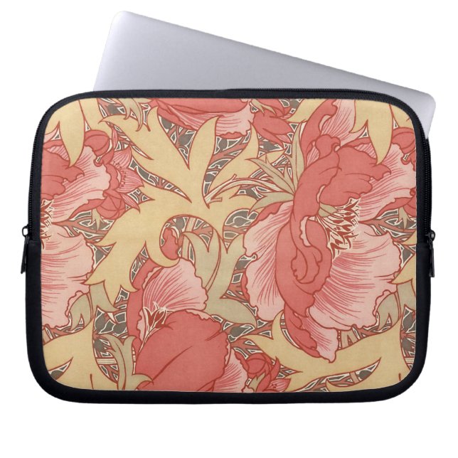 William Morris Poppies Floral Art Nouveau Pattern Laptop Sleeve (Front)