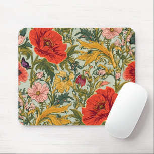 William Morris Poppies Floral Art Nouveau Pattern  Mouse Mat