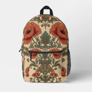 William Morris Poppies Floral Art Nouveau Pattern Printed Backpack