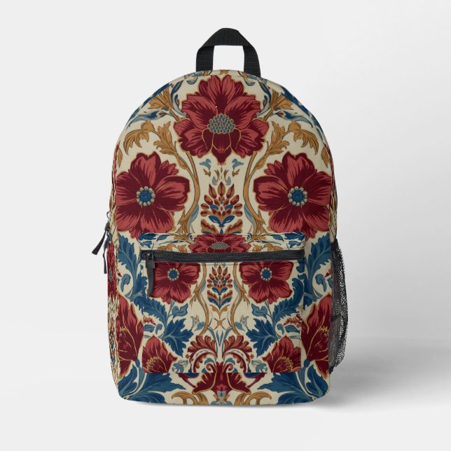 William Morris Poppies Floral art Nouveau Pattern  Printed Backpack (Front)