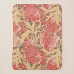 William Morris Poppies Floral Art Nouveau Pattern Sherpa Blanket