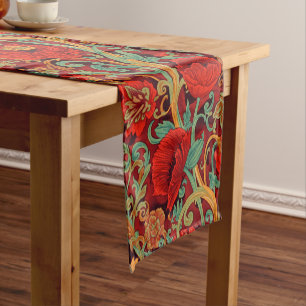William Morris Poppies Floral Art Nouveau Pattern Short Table Runner