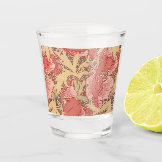 William Morris Poppies Floral Art Nouveau Pattern Shot Glass (Front)