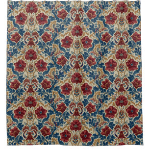 William Morris Poppies Floral art Nouveau Pattern Shower Curtain