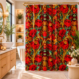 William Morris Poppies Floral Art Nouveau Pattern Shower Curtain
