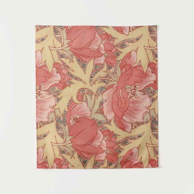 William Morris Poppies Floral Art Nouveau Pattern Tapestry (Front)