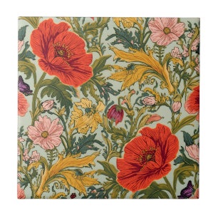 William Morris Poppies Floral Art Nouveau Pattern  Tile