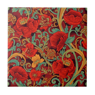 William Morris Poppies Floral Art Nouveau Pattern Tile