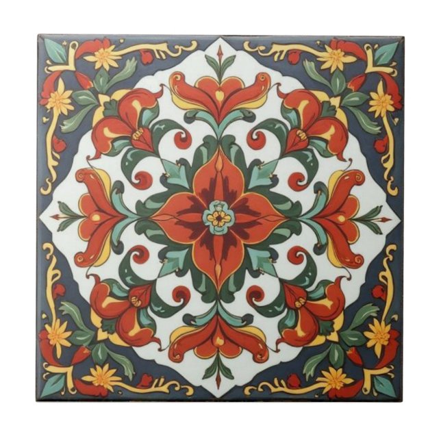 William Morris Poppies Floral Art Nouveau Pattern  Tile (Front)