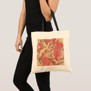 William Morris Poppies Floral Art Nouveau Pattern Tote Bag