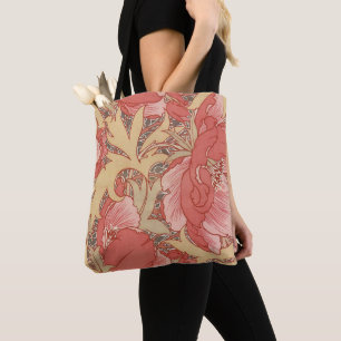 William Morris Poppies Floral Art Nouveau Pattern Tote Bag