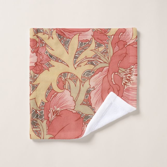 William Morris Poppies Floral Art Nouveau Pattern Wash Cloth (Wash Cloth)