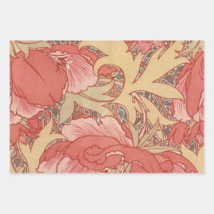 William Morris Poppies Floral Art Nouveau Pattern Wrapping Paper Sheet