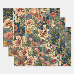 William Morris Poppies Floral Art Nouveau Pattern Wrapping Paper Sheet