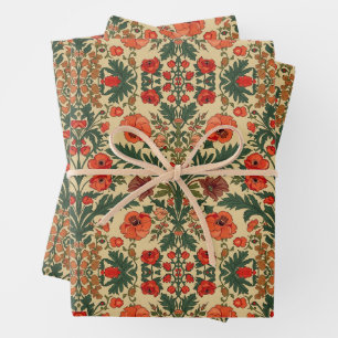 William Morris Poppies Floral Art Nouveau Pattern Wrapping Paper Sheet