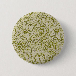 William Morris Poppy Classic Floral Green 6 Cm Round Badge