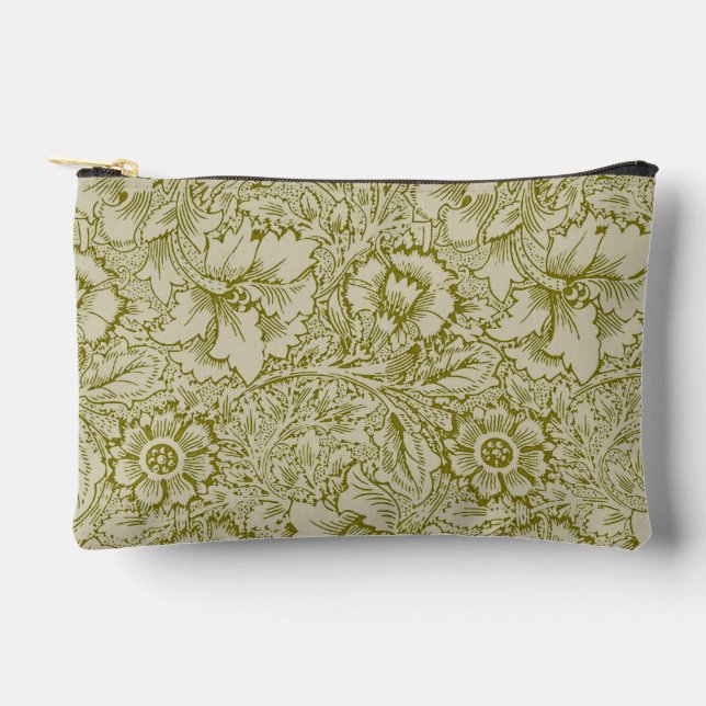 William Morris Poppy Classic Floral Green Accessory Pouch (Front)