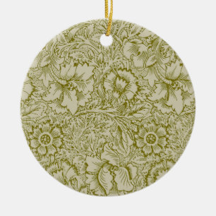 William Morris Poppy Classic Floral Green Ceramic Tree Decoration