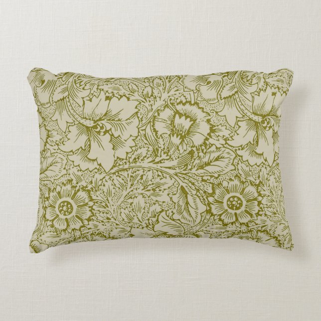 William Morris Poppy Classic Floral Green Decorative Cushion (Front)