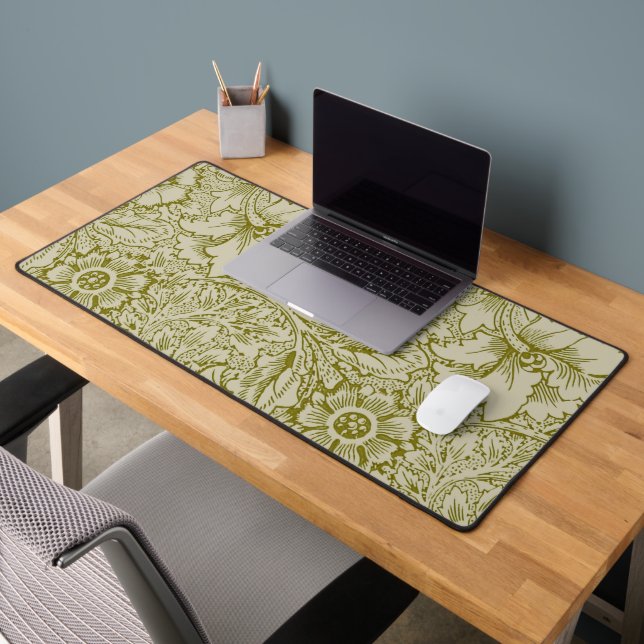 William Morris Poppy Classic Floral Green Desk Mat (Office 2)