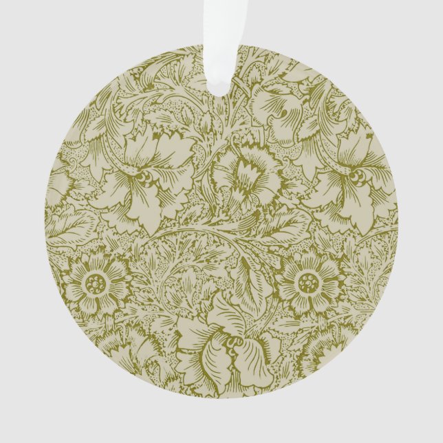 William Morris Poppy Classic Floral Green Ornament (Front)