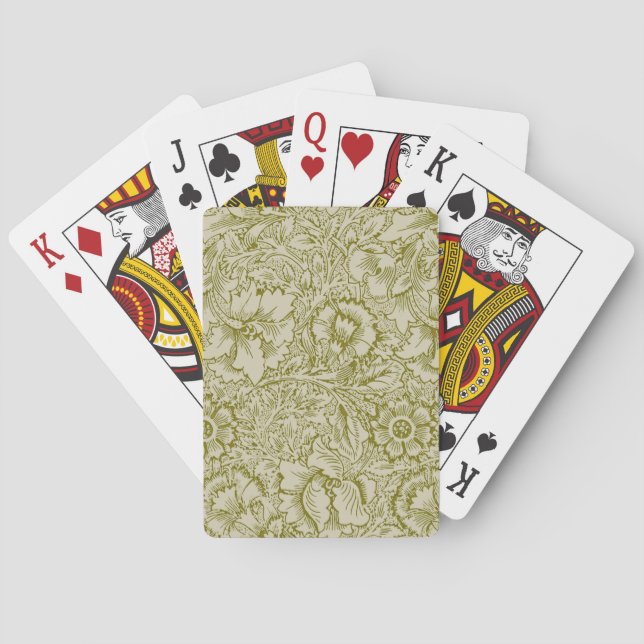 William Morris Poppy Classic Floral Green Playing Cards (Back)
