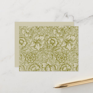 William Morris Poppy Classic Floral Green Postcard