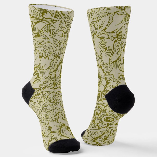 William Morris Poppy Classic Floral Green Socks (Angled)
