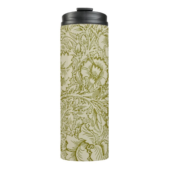 William Morris Poppy Classic Floral Green Thermal Tumbler (Front)