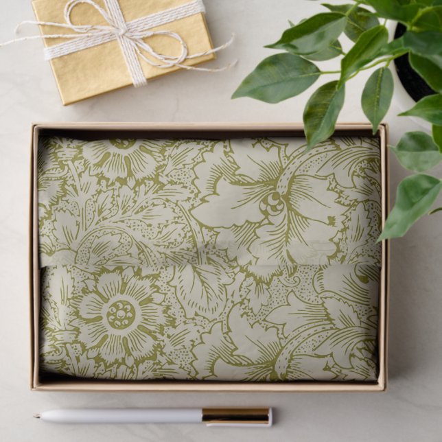 William Morris Poppy Classic Floral Green Tissue Paper (Gift)